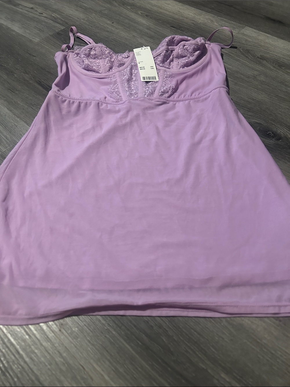 Lavender Lace-Detail Cami Tank Top/dress